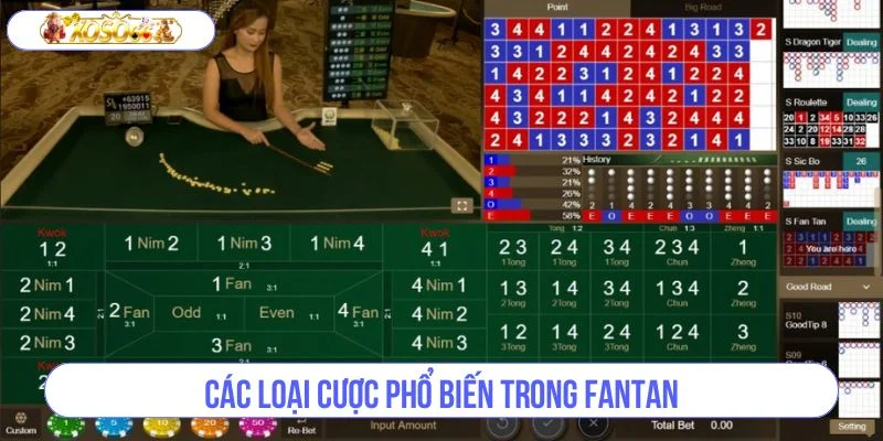 Các loại cược phổ biến trong Fantan được nhiều người chơi yêu thích. 